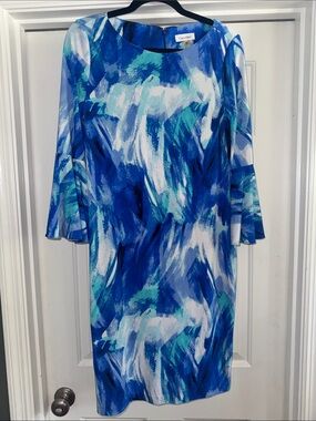 Calvin Klein Blue Aqua Abstract Midi Dress